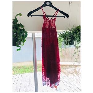 Free People Red Bodycon Lace Overlay Dress